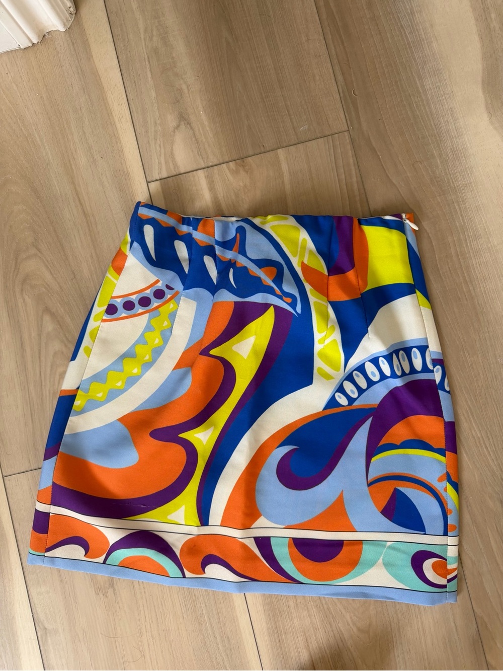 Zara Multicolor Psychedelic Print Mini Skirt - Blue, Orange, Yellow, Purple